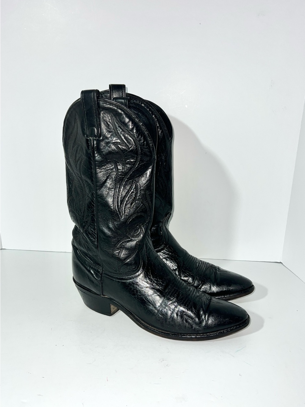 Vintage Laredo Black Leather Western Cowboy Boots Made in USA Men's Size 9 D